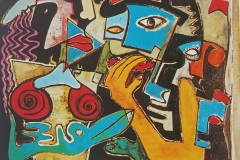 "Rycerze kanciastego stołu " olej płótno olej, 80x100 , 1993r.