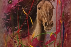 "Ciszy szalony koń", homage a incognito ,52 x 39.5, akryl, płótno, 2024r.