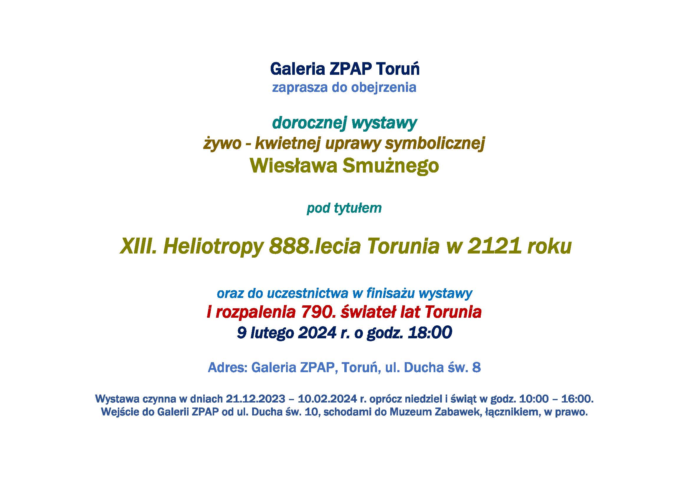 Finisaż wystawy Wiesława Smużnego pod tytułem: XIII. Heliotropy 888.lecia Torunia w 2121 roku